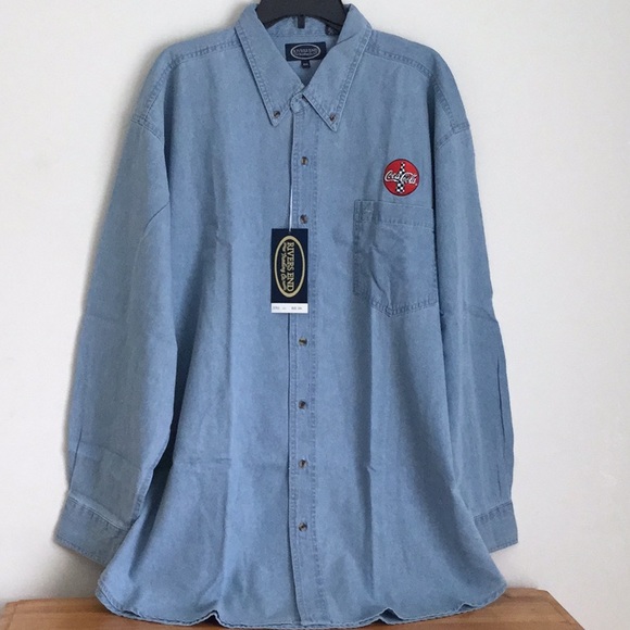 New Rivers End Blue Denim Long Sleeve Coca Cola Men’s XXL Shirt - Picture 1 of 8